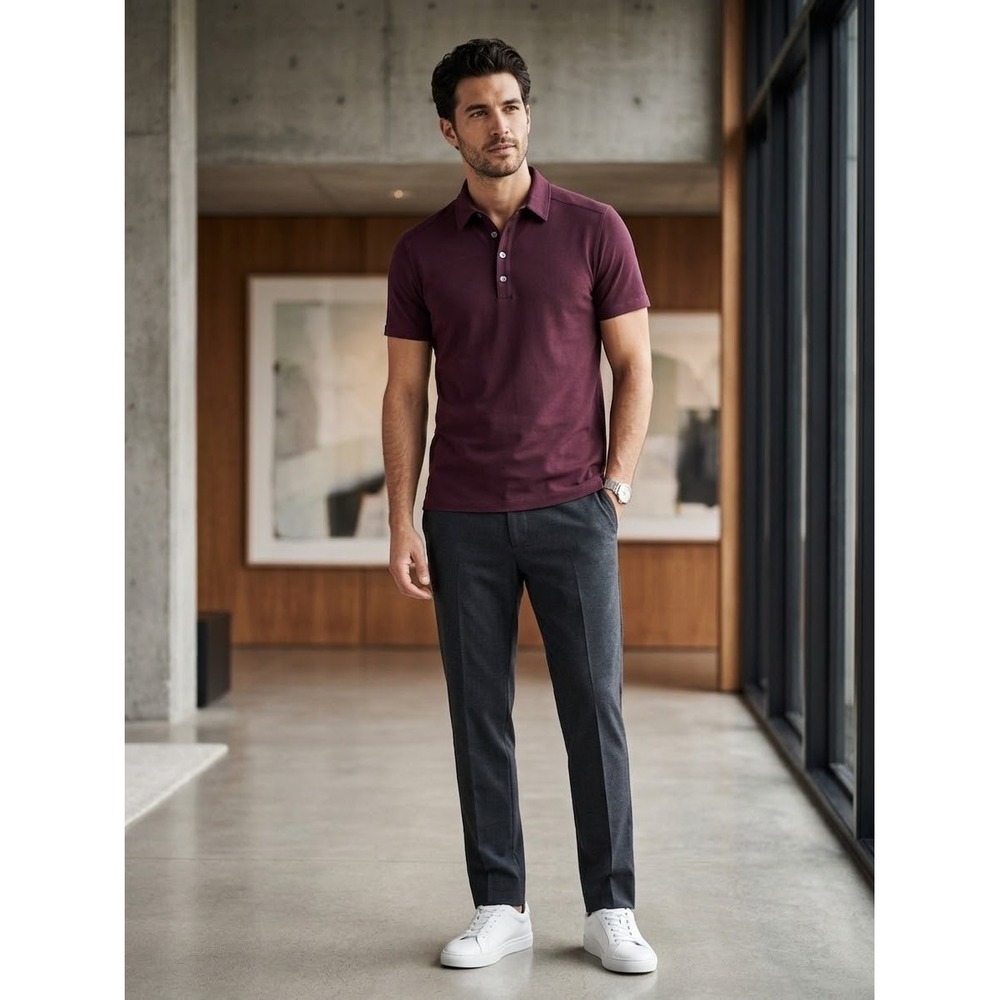 Theory Mens Burgundy Pima Cotton Short Sleeve Polo Shirt Size L A0694553
